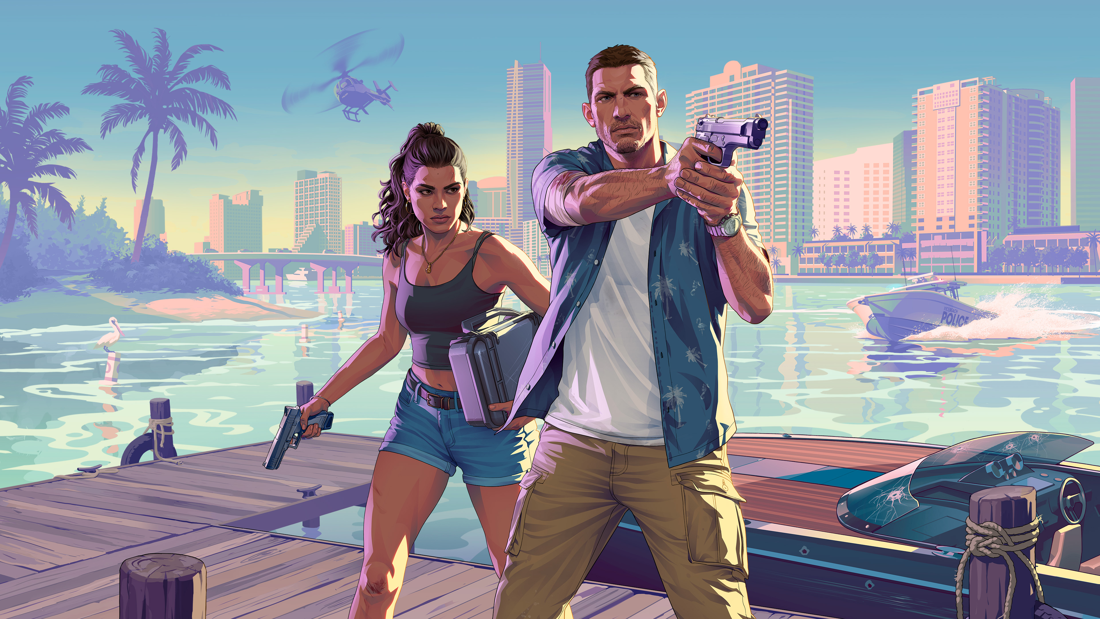 Official GTA VI artwork of Jason and Lucia